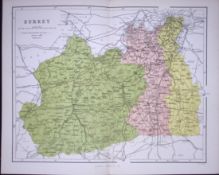 County Surrey 150 Years-Old Coloured Antique 1875 Map-64