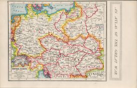 WW1 The Great War Central Europe Coloured Antique Detailed Map 1922.