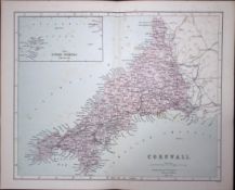 Cornwall & Scilly Islands 150 Years-Old 1875 Coloured Detailed Antique 1875 Map-44