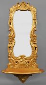 Louis XV Style Carved Giltwood Wall Mirror with Bracket Shelf