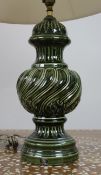 Large Royal Doulton Green Glazed Table Lamp with Shade