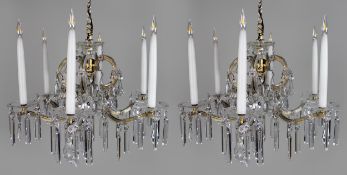 Pair of Fine Cut Crystal 6 Light Chandeliers