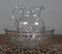 Large Victorian Cut Crystal Jug & Bowl Set
