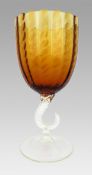 Vintage Mid-20th Century Murano-Style Amber Glass Goblet