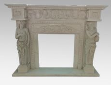 Carved White Marble Fire Surround with Caryatid Figures