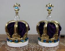 Pair of Decorative Crown Coronet Lamps with Marble Bases