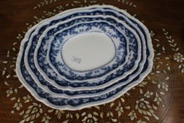 Set of 4 Royal Semi Porcelain Blue & White Serving Platters c.1900