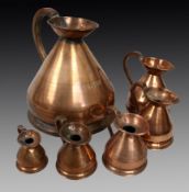 Set of 6 Antique Graduated Haystack Copper Jugs