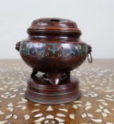 Antique Chinese Cloisonné Bronze Tripod Censer, c.1890
