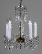 Mid-20th Century French Style 5-Arm Cut Glass and Crystal Chandelier