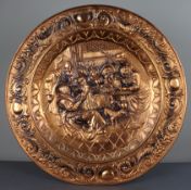 Large English Embossed Copper Tavern Scene Wall Charger