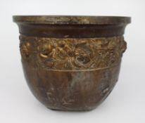 Antique Chinese Gilt Bronze Cachepot with Floral Relief
