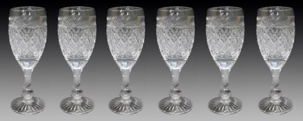 Set of 6 Fine Tudor Crystal Cut Glass Wine Glasses