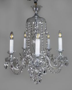 Five-Arm French Cut Glass and Crystal Chandelier, Mid-20th Century