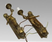 Pair of Quality Brass Cherub Form Wall Lights