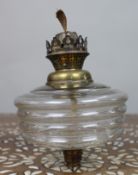 Antique Ribbed Glass and Brass Oil Lamp Font, c.1900