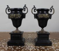 Pair of French Bronze and Marble Urns