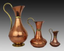 Set of 3 Graduated Vintage Copper Ewers