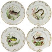 Set of 4 Edwardian Hand Painted Fish Plates, Signed Wolly Fowkes 1903