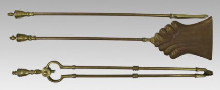 Antique Brass Fire Irons – Three Piece Set – c.1900