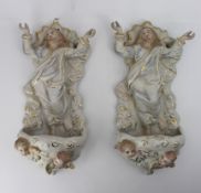 Pair of German Porcelain Wall-Mounted Holy Water Fonts, circa 1900