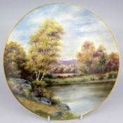 Hand Painted River Landscape Cabinet Plate by J Smith Worcester