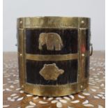 Early 20th Century Indian Brass-Mounted Wooden Bucket with Zodiac Animal Motifs