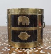 Early 20th Century Indian Brass-Mounted Wooden Bucket with Zodiac Animal Motifs