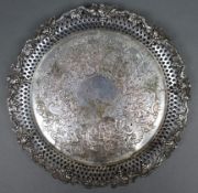 Antique Ornate Silver Plated Pierced Rim Tray c.1900