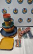 Multi-Coloured Plates & Cutlery Set. Est £25