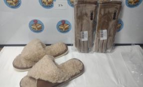 Women's Fluffy Slippers & Gloves. Est £20