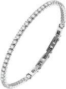 25 x Stainless Steel Diamond-Cut Cubic Zirconia Tennis Bracelet 3mm 8 inches L14a