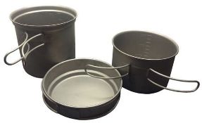 3 pc TITANIUM PANS POTS with STAINLESS STEEL HANDLES very large camping hiking