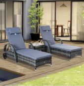 3-Piece PE Rattan Patio Lounge Set – Outdoor Recliner Chairs with Cushions & Glass Table