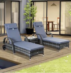 3-Piece PE Rattan Patio Lounge Set – Outdoor Recliner Chairs with Cushions & Glass Table