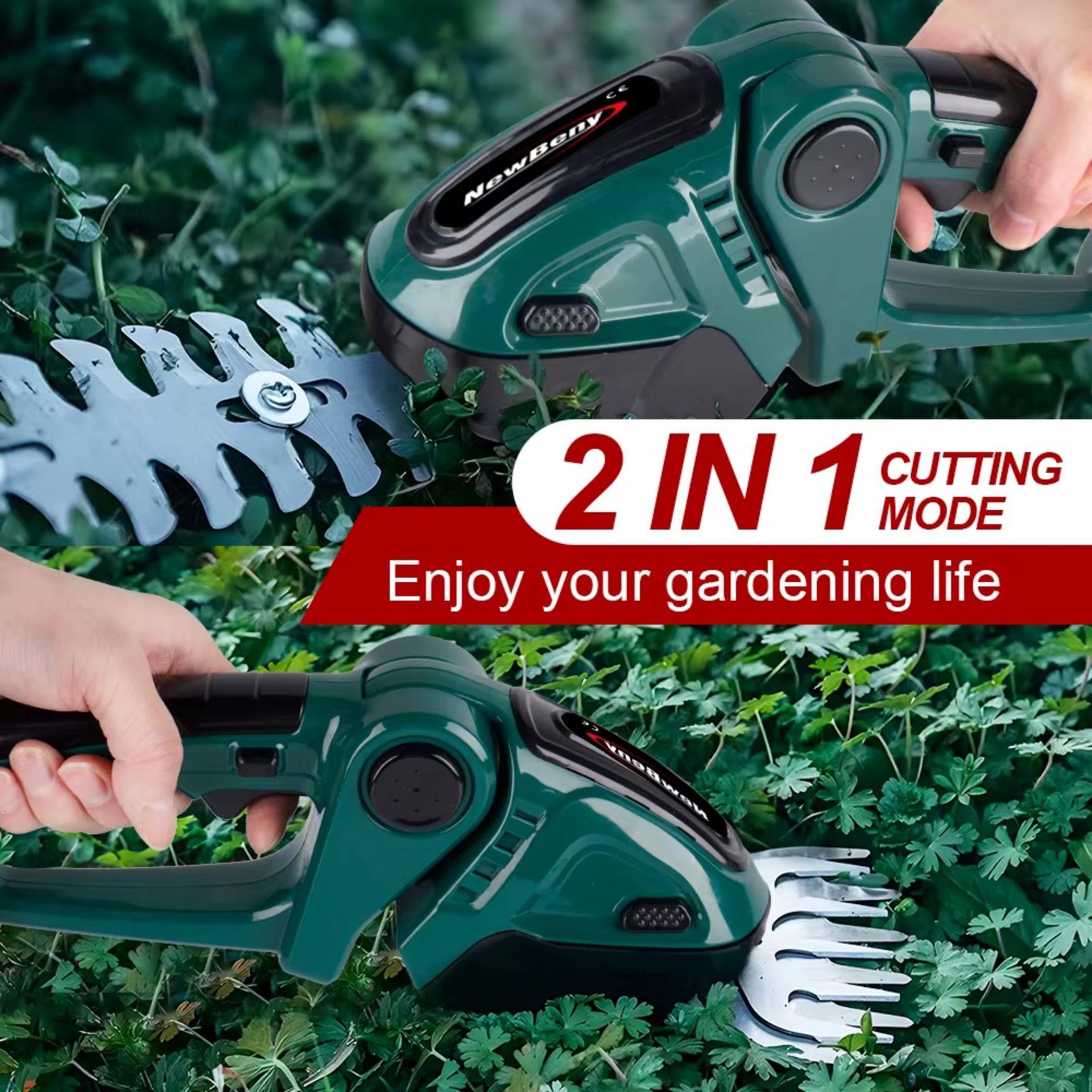 2-In-1 Cordless Electric Hedge Trimmer – Green (2-Battery Version) - Image 2 of 11