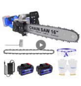 16-Inch Cordless Brushless Electric Chainsaw – 36V, Dual Battery, High Carbon Steel Chain