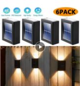 Solar-Powered Fence Lights – Warm White/LED, Weatherproof Wall Lights For Garden & Yard 6 Pack