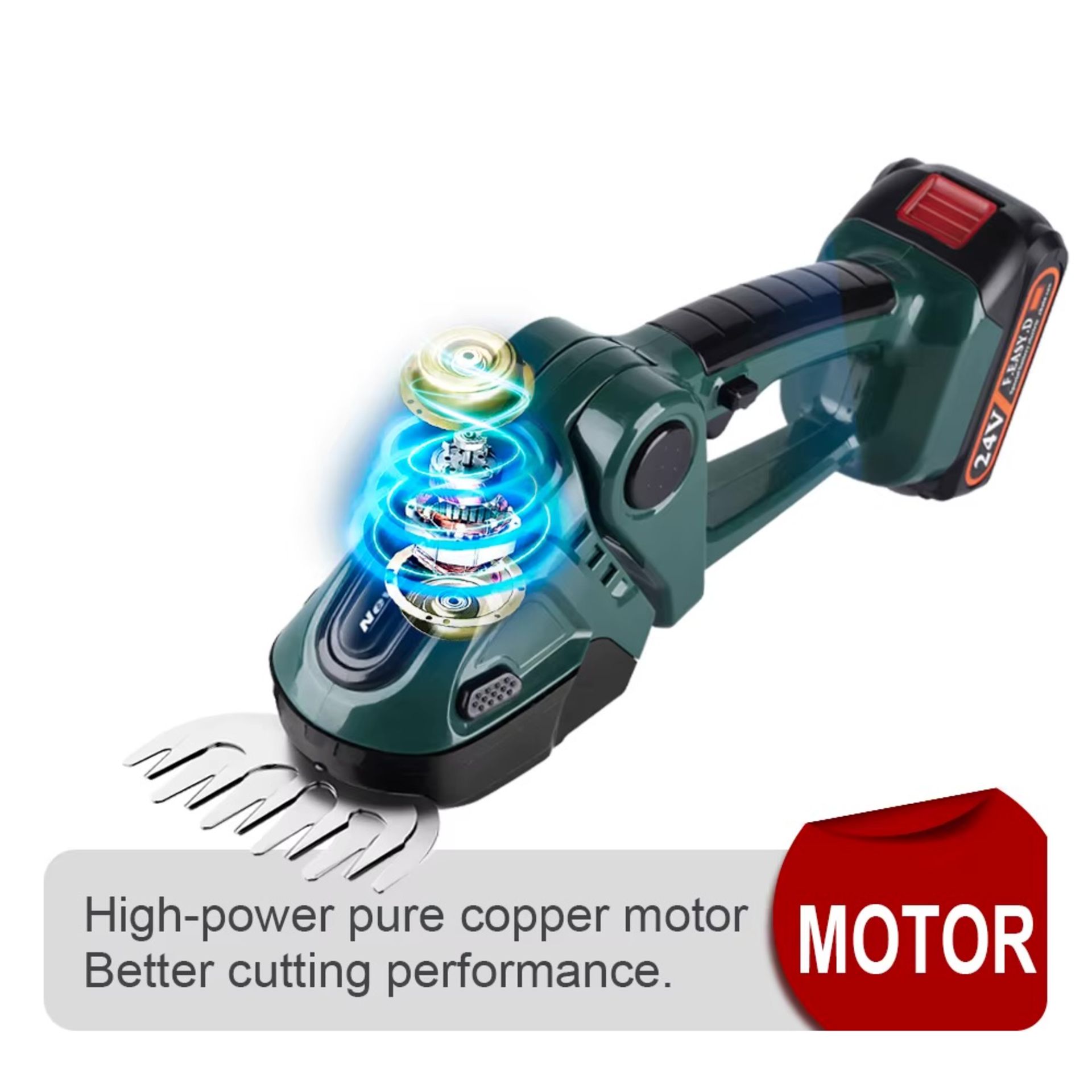 2-In-1 Cordless Electric Hedge Trimmer – Green (2-Battery Version) - Image 6 of 11