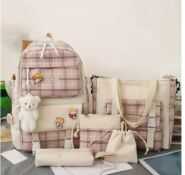 Chic Plaid 5pcs Backpack Set For Women - Stylish, Functional & Perfect For School Or Travel