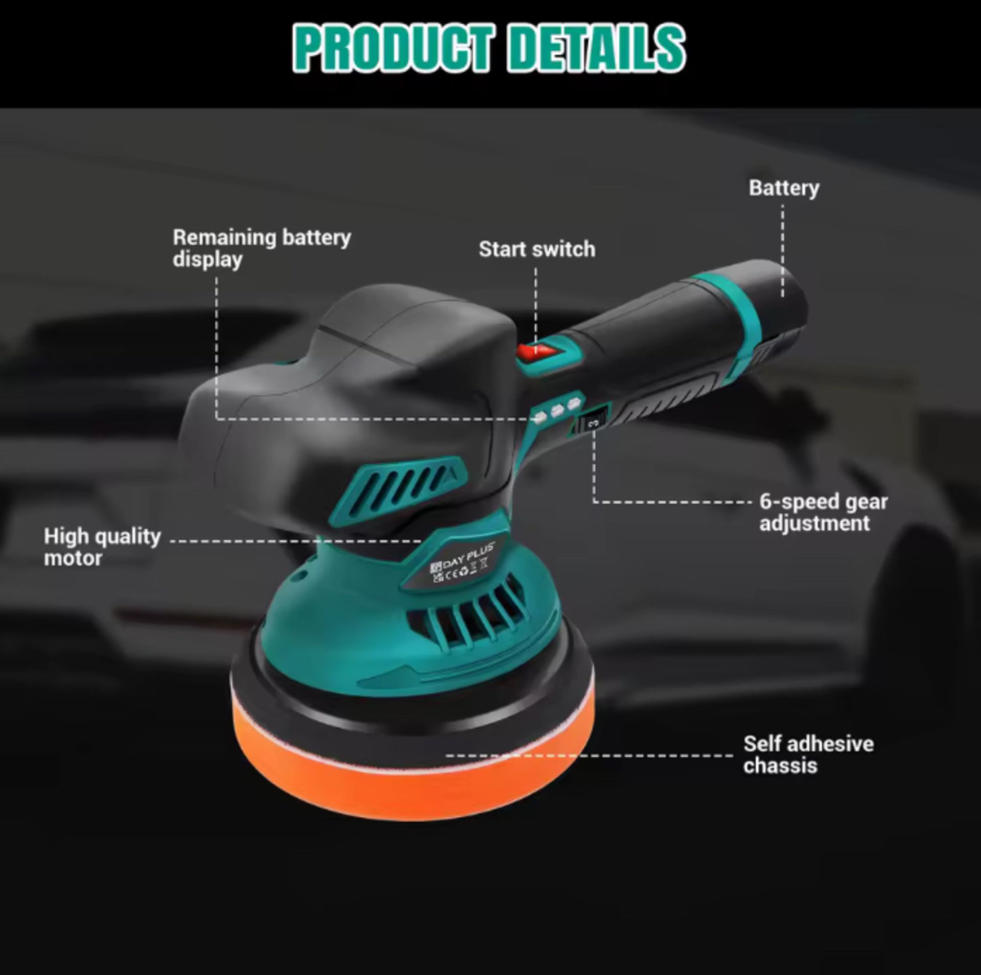 Cordless 12V Car Polisher Kit – Dual Battery, 8-Speed Buffer For Car Detailing & Scratch Repair - Image 2 of 6
