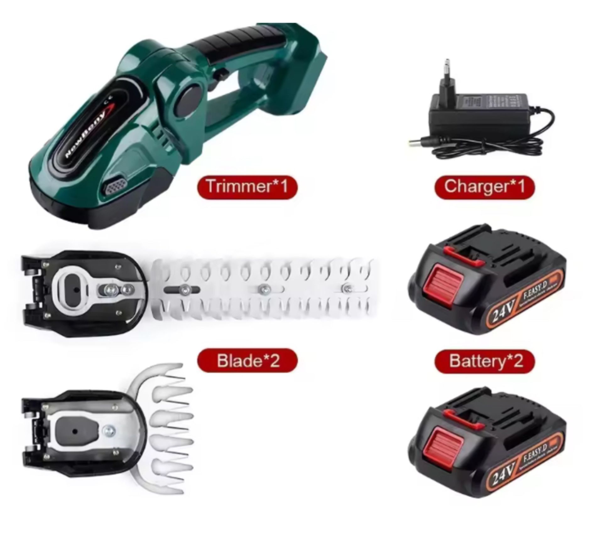 2-In-1 Cordless Electric Hedge Trimmer – Green (2-Battery Version)