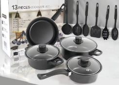 12-Piece Non-Stick Cookware Set – Deep Frying Pan, Milk Pot & Stackable Stone Pots For All Stovet...