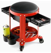 Rolling Workshop Creeper Seat Mechanic Stool With Removable Padded Seat & 2 Drawers