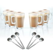 Set of 6 Latte Glasses With Spoons Latte Mugs 240ml Temperature Resistant