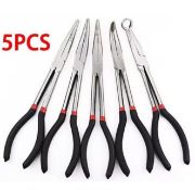 5-Piece Long Nose Pliers Set – Straight & Curved Precision Repair Pliers (11″ Steel)