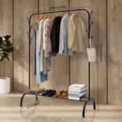 Heavy-Duty Clothes Rail, 150cm Tall With Hooks and Base Stand, Freestanding Garment Rack