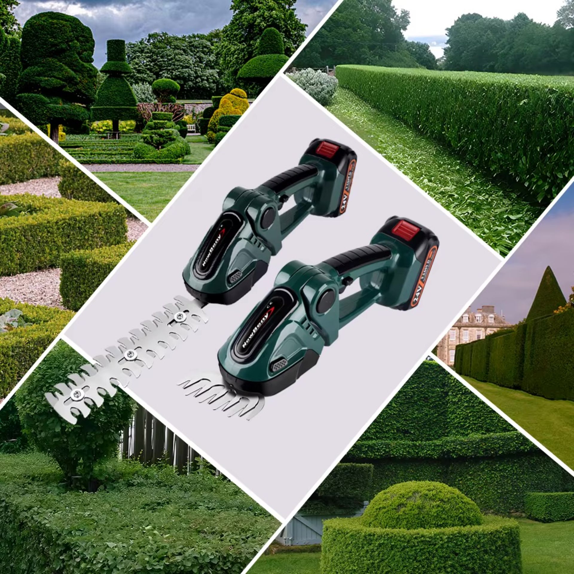 2-In-1 Cordless Electric Hedge Trimmer – Green (2-Battery Version) - Image 8 of 11
