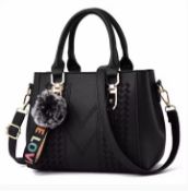 Embroidery Messenger Bags Women Leather Handbag Black