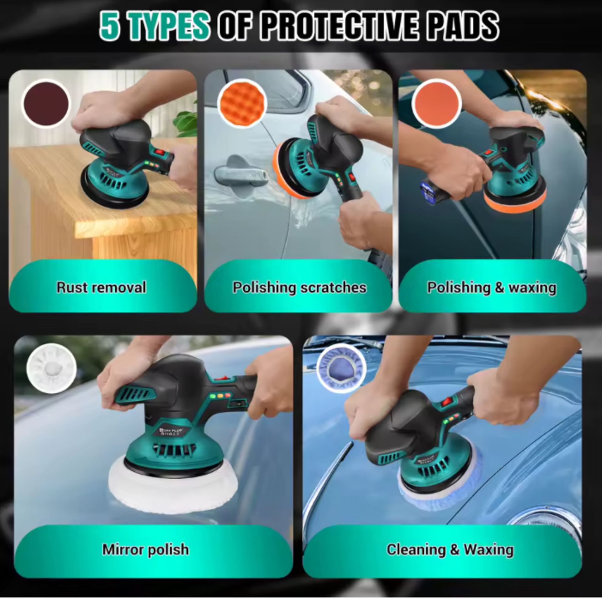 Cordless 12V Car Polisher Kit – Dual Battery, 8-Speed Buffer For Car Detailing & Scratch Repair - Image 5 of 6